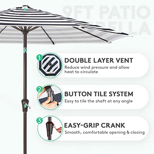JEAREY 9FT Outdoor Patio Umbrella Outdoor Table Umbrella with Push Button Tilt and Crank, Market Umbrella 8 Sturdy Ribs UV Protection Waterproof for Garden, Deck, Backyard, Pool (Black & White Stripe) - color: Black & White Stripe