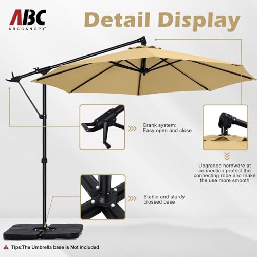 ABCCANOPY 10FT Cantilever Patio Umbrella with Base Stand, Offset Hanging Outdoor Umbrella, 360° Rotation & Tilt Adjustment,Suitable for Pool, Deck, Garden, Backyard(Khaki)