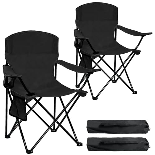 2 Pack Folding Camping Chair with Cup Holder & Side Storage Bag 300lbs Capacity Lightweight High Back Portable for Beach, Picnic, Sport, Black - color: Black, size: 2 Pack