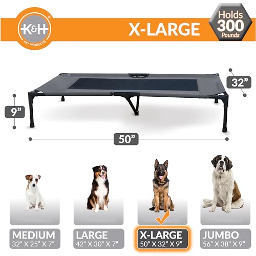 K&H Pet Products Outdoor Elevated Dog Cot, Breathable Cooling Elevated Cot Hammock Pet Bed for XL Dogs, Washable Mesh Cover, Raised Metal Frame, Collapsible, Portable - Extra-Large 50 X 32 Charcoal - color: Charcoal/Black Mesh, size: X-Large 50"L x 32"W