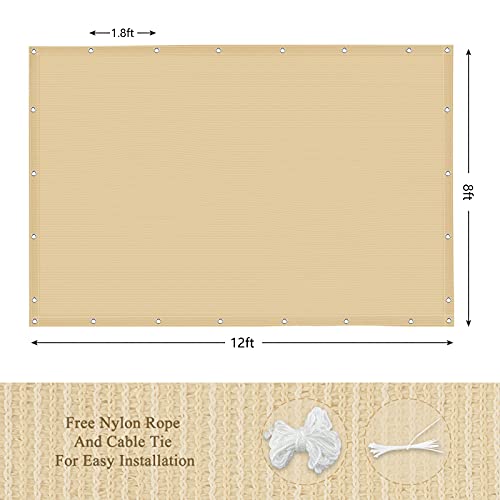 90% Outdoor Sun Shade Cloth, 8’ x 12’, Pergola, Deck, and Backyard Patio Sunshade with UV Protection, Heat Resistant HDPE Material, Reinforced Grommets (8x12 FT, Wheat) - color: 1-wheat, size: 8x12 FT