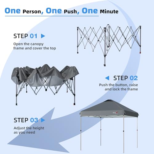10x10 Pop Up Canopy Tent with Mosquito Netting, Outdoor Portable Screen Tent for Yard, Party, Camping and Picnic, 3 Height Positions, Patio Gazebo with Roller Bag and 4 Sandbags - color: Gray