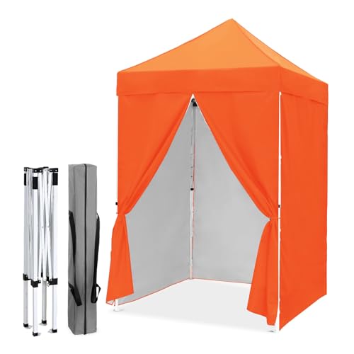 EAGLE PEAK 5x5 Instant Canopy with 4-Side Wall Panels, Small Pop up Portable Canopy Tent with Carry Bag, Light Weight Sun Shelter for Sports, Camping and Beach, Orange - color: Orange