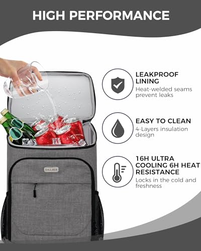 BAGLHER Lightweight Insulated Cooler Backpack - 30 Cans, Leak-Proof for Lunch, Picnic, Hiking, Camping Trips - color: grey-titan