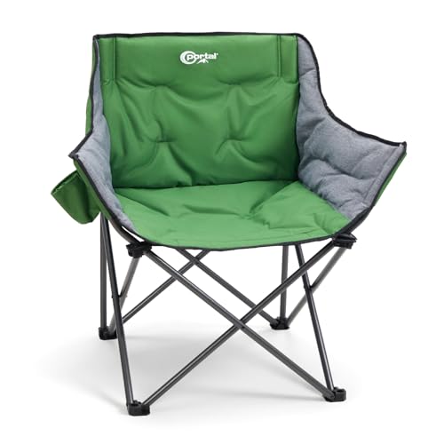 Portal 32" Oversized Camping Chair, Foldable Heavy Duty 350 lb Padded Ergonomic Seat for Big & Tall Adults, Pinch-Free Extra Wide Design Featuring Cup Holder & Carry Bag for Fishing, Lawn & Sidelines - color: Green, style: 1 Pack