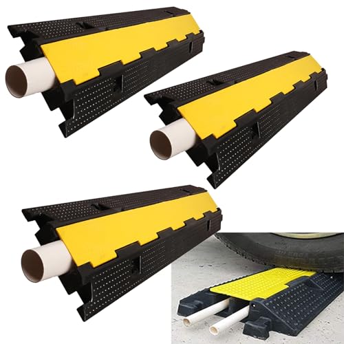 1-Channel Rubber Cable Protector Ramps, Cable Protector, Cable Protector Ramp, with Yellow Plastic Lid Linkable Floor Cable Cover Cord Channel Outdoor Cable Protector (Color : 3 Pack) - color: 3 Pack