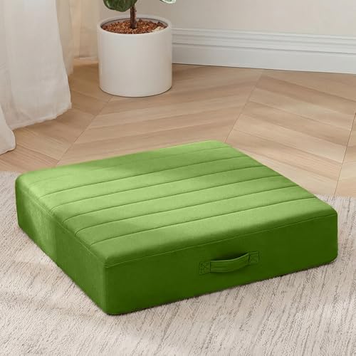 MeMoreCool Square Floor Pillow Seating for Adults Kids, Large Meditation Cushion Floor Pillow with Thick Foam & Soft Tufted Cover, Washable Big Pillow Seat Floor Cushion for Sitting Yoga 22" Green - color: Olive Green, size: 22 Inch