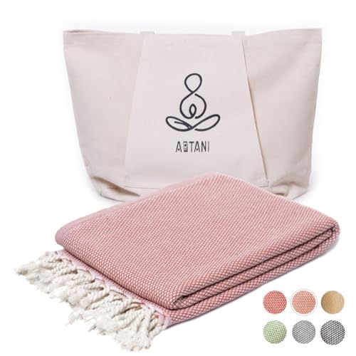 ATANI 69x35 in Oversized Turkish Beach Towel Set with Tote Bag – Quick-Dry 100% Turkish Cotton Peshtemal, Sand-Resistant, Lightweight for Shower, Travel, Pool, Yoga (Orange) - color: Orange + Bag, size: 35 inc x 69 inc