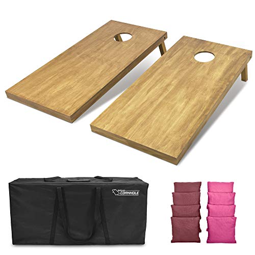 GoSports 4 ft x 2 ft Regulation Size Wooden Cornhole Boards Set with Light Brown Finish - Includes Carrying Case and Bean Bags - color: Burgundy & Pink, size: 4 ft x 2 ft