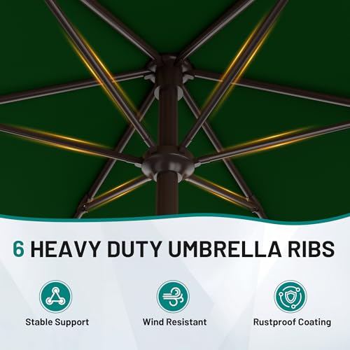 AreShark 7.5FT Patio Umbrella Table Market Umbrella with 6 Sturdy Ribs, Button Tilt/Crank, Heavy-Duty Outdoor Umbrellas for Pool, Deck, Garden and Backyard, Dark Green - color: Dark Green, size: 7.5FT
