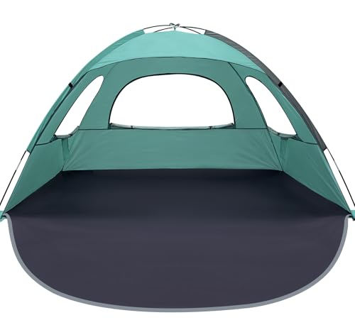 WhiteFang Beach Tent Anti-UV Portable Sun Shade Shelter for 3/4/6/8 Person, Extendable Floor with 3 Ventilating Mesh Windows Plus Carrying Bag, Stakes and Guy Lines - color: Beach Glass, size: 3 Person