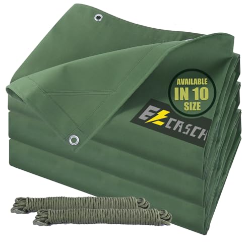 5’x7’ Canvas Tarps Heavy Duty Waterproof Tarpaulins with Aluminum Grommets,UV Resistant, 22Mil Multipurpose Drop Cloth, 14oz Cover Sheet for Outdoor and Indoor Use with Ropes Green - color: Green, size: 5'x7'