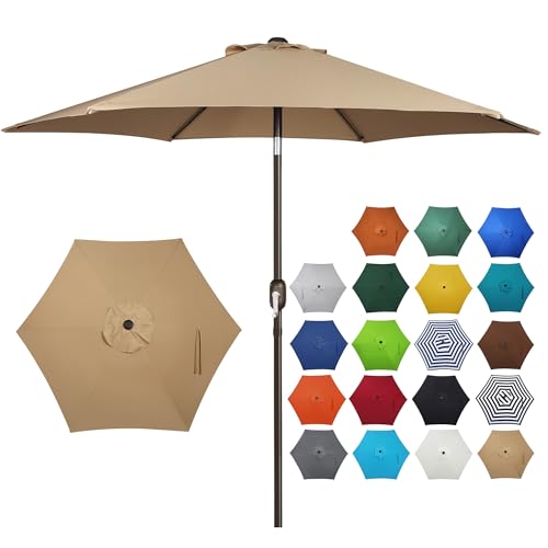 Blissun 7.5 ft Patio Umbrella, Yard Umbrella, Outdoor Market Umbrella with Push Button Tilt Crank (Tan) - color: tan