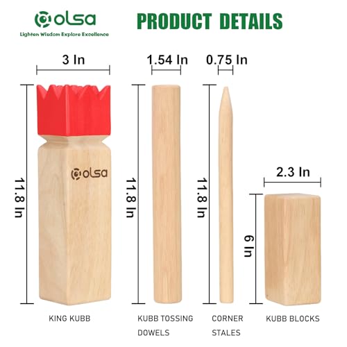 OLSA Kubb Outdoor Games Kubb Yard Games for Adults Family Viking Chess Lawn Game with Carrying Bag Giant Outdoor Toss Games for Backyard Beach Park Camping (Measuring Tape Included)