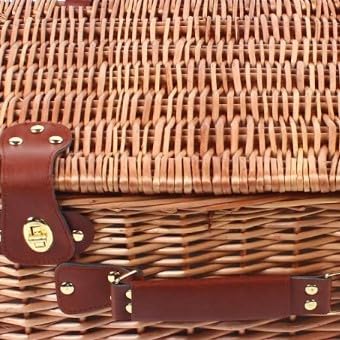 4-Person Handmade Wicker Picnic Basket Set, with Insulated Cooler Compartment, Complete Cutlery Kit, for Outdoor Parties, Picnics, Beach Trips