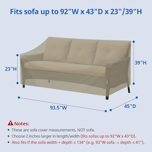 SunPatio Outdoor Sofa Cover Waterproof, Heavy Duty Couch Cover 93.5 Inch with Seam Taped, All Weather Protection 3-Seater Patio Bench Protector for Outdoor Furniture, 93.5" W x 45" D x 39" H, Taupe - size: 93.5" W x 45" D x 39" H