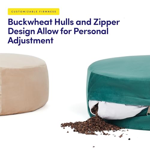 Meditation Cushion Bolster Pillow for Restorative Yoga – Supportive Cushion for Meditation, Pilates, and Relaxation – Filled with Buckwheat Hulls - Removable Cover - color: Teal, size: Round (Filled with Buckwheat)