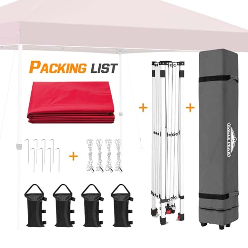 EAGLE PEAK Pop Up Canopy Tent with Wheeled Carry Bag, 8 Stakes, 4 Ropes, 4 Weight Bags, Easy Set Up Tent Canopy, 10x10 ft, 100sqft of Shade, Red - color: Red, size: 10x10