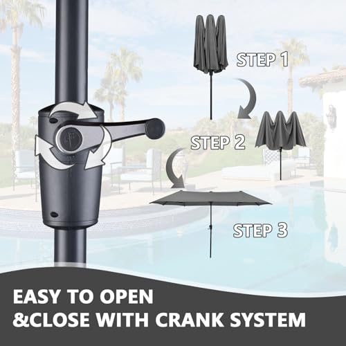 13Ft Large Patio Umbrella with Base Outdoor Double-Sided Market Extra Large Table Umbrella Easy Crank for Yard, Poolside, Deck-Gray - color: Gray, size: 13FT Umbrella+Base