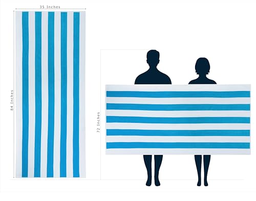 COTTON CRAFT Oversized Beach Towels - 2 Pack XXL 35x84 - The Big Kahuna 7 Foot Extra Large Beach Blanket Towel - Big & Tall - Huge 100% Cotton Velour Soft Luxury Pool Bath Towel - Cabana Stripe Aqua - color: Cabana Stripe - Aqua, size: 2 Pack - 35x84
