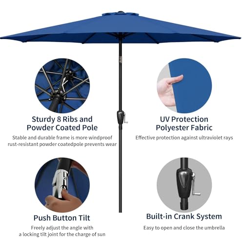 Simple Deluxe 9' Patio Umbrella Outdoor Table Market Yard Umbrella with Push Button Tilt/Crank - color: Blue, size: 9ft