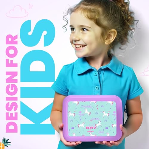 YOLAY Bento Box for Kids Lunch Box Leak-Proof, 5-Compartment Lunch Box Kids for Ages 3-10, Durable with Anti-Slip Base, Suitable for Schools, Outdoor and Travel (Unicorn) - color: Unicorn