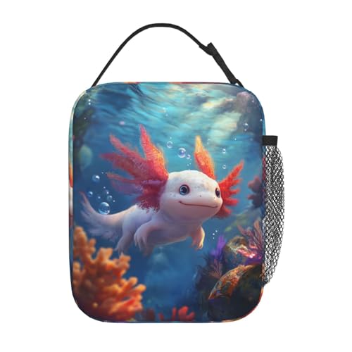 Axolotl Lunch Box Insulated Lunch Bag for kids Girls Boys Women,Reusable Lunch Box Containers for Women Men,Durable Cooler Tote Bag Lunchbox for Office/School/Picnic - color: Axolotl02