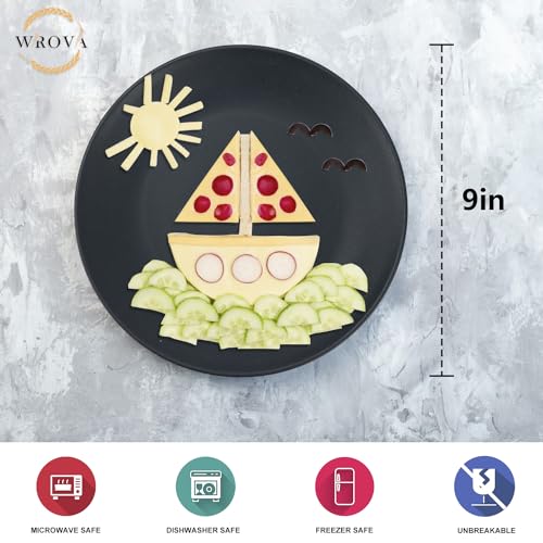 Wrova Wheat Straw Dinner Plates 9 Inch Unbreakable Set of 8 - Dishwasher & Microwave Safe Plastic Plates Reusable - Lightweight Plates for Kitchen,Camping,Apartment,Dorm,RV,Party - Black to Grey - color: Black,Deep Gray,Gray, size: 9 inch