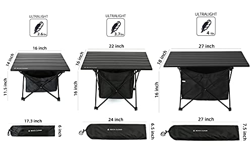 ROCK CLOUD Portable Camping Table Ultralight Aluminum Camp Table with Storage Bag Folding Beach Table for Camping Hiking Backpacking Outdoor Picnic, Size L - color: Black, With Storage Bag, size: Large