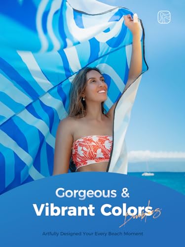 Diveblues Beach Blanket Oversized Extra Large 110" * 118"/ 9 * 10 Ft,Beach Mat Waterproof Sandproof,Soft and Durable, Picnic Mat for Travel Camping, Beach Vacation,4 Stakes & 1 Travel Bag - color: Cerulean Tides