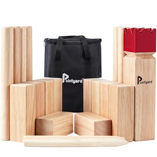 Kubb Yard Game Set for Adults & Families - Viking Chess Outdoor Heave Hardwood Wooden Toss Game with 10 Blocks, 6 Batons, Carrying Bag | Perfect for Backyard Party BBQ Lawn Camping Beach - color: Red