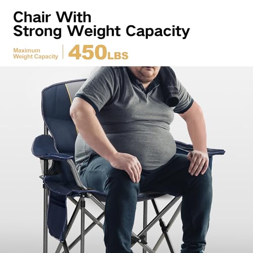 ALPHA CAMP Heavy Duty Camping Chair 500LBS Capacity, Oversized Folding Chair for Heavy People, Padded Portable Outdoor Chair with Cooler Bag & Cup Holder for Camping, Fishing, Beach - color: Navy Blue, size: 1PC