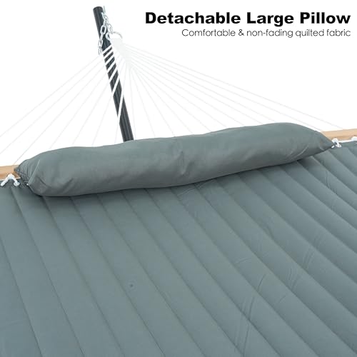 GAFETE 2 Person Hammock with Stand for Outside, Heavy Duty Steel Stand, Double 55inch Hammocks, Large Removable Pillow, Storage Bags, Max 475 lbs Capacity (Mist Green) - color: Mist Green