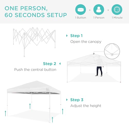 Best Choice Products 10x10ft Pop Up Canopy Tent, Outdoor Shade, 1 Person 1 Minute Set Up, Carry Case, 4 Weight Bags - White/White - color: White/White, size: 10x10ft
