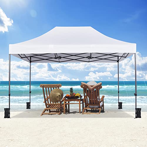 Yaheetech Heavy Duty Pop Up Canopy Tent, 10x15 Commercial Instant Shelter Tent, Outdoor Adjustable Canopy with Wheeled Bag, 4 Sandbags & 8 Stakes, White - color: White, size: 10x15