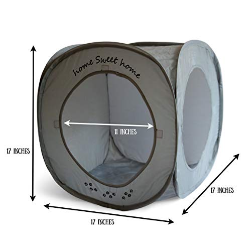 Feline Ruff Home Sweet Home Pop Up Cat Cube. A Collapsible Indoor Cat House. Covered Pet Bed Hideaway Cave for Dogs and Other Pets Too. (Pop Up Cube- Gray)