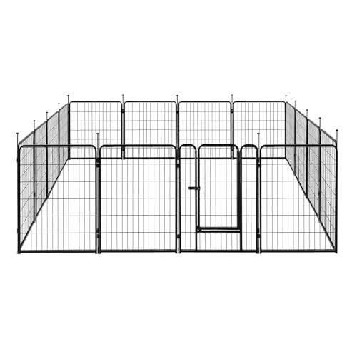 Amazon Basics Dog Playpen, 16 Panels Metal Fence with Door, Foldable for Indoor and Outdoor Use, Suitable for Small to Medium Sized Dogs, 30 Inch Height, Black - style: 16pcs-30"