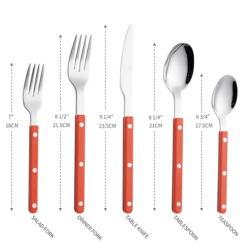ANNOVA Silverware Set, Retro/Rivet Colorful Stainless Steel Tableware Kitchen Flatware Set Utensils, Includes Dinner Knives, Forks, Spoons, Salad Forks & Dessert Spoons (Orange, 10 Pieces) - color: Orange