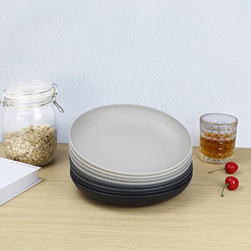 Homienly Deep Dinner Plates Set of 8 Alternative for Plastic Microwave and Dishwasher Safe Wheat Straw Kitchen Unbreakable Kids with 4 Colors (Stone Grey, 8 inch),(Deep plates-8) - color: Stone Gray, size: 8 Inch