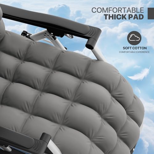 Magshion Zero Gravity Chair with Cushion, Reclining Outdoor Patio Lounge Chair, Folding Indoor Anti Gravity Recliner, Portable Lounger with Removable Cup Holder Side Tray and Pillow Headrest (Grey) - color: Grey