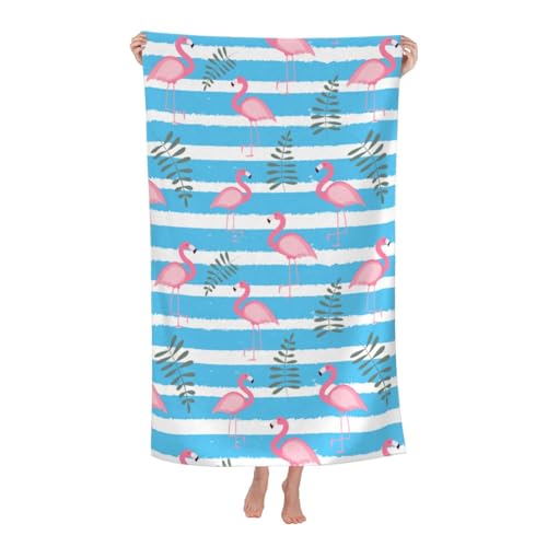 JOOCAR Blue Pink White Flamingo Beach Towel Cute Stripe Microfiber Beach Towels Blanket Oversized Tropical Big Extra Large XL Pool Towels Quick Dry Sandproof for Women Girls Kids 30x 60 Inch - color: B3