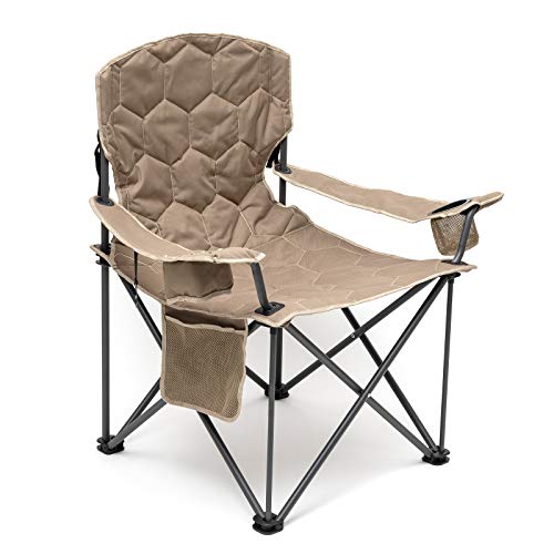 SUNNYFEEL XXL Oversized Camping Chair Heavy Duty 500 LBS for Big Tall People Above 6'4 Padded Portable Folding Sports Lawn Chairs with Armrest Cup Holder & Pocket for Outdoor/Travel/Picnic/Camp - color: Khaki-500lbs-1pc