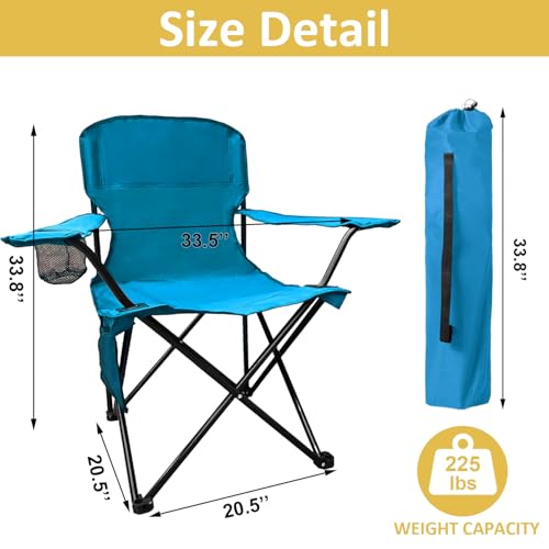 Folding Camping Chair with Cup Holder & Storage Bag, 225lbs Capacity, Large Anti-Sink Feet, Breathable PE Coated Fabric for Outdoor, Hiking, Beach, Fishing, Backpacking, Blue - color: Blue, style: 1PACK
