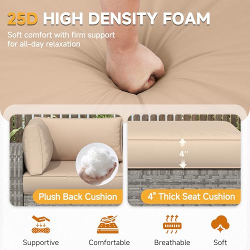 HOMREST Outdoor Replacement Cushions for Patio Furniture,Water-Repellent Sofa Cushion for 4-Seat Rattan Wicker Sectional Patio Conversation Sets,9-Piece Cushions Set for Outdoor Couch,Khaki - color: Khaki, size: 4 Seat