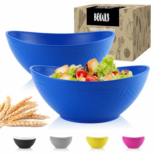 Wrova Large Wheat Straw Bowls,Big Salad Bowls set of 2,Unbreakable Serving Bowls Microwave & Dishwasher Safe, Alternative for Plastic Bowl Sets for Kitchen.Blue - color: Blue, size: 2 Pack