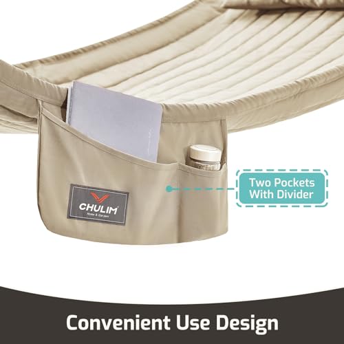 CHULIM Double Quilted Fabric Hammock with Hardwood Spreader Bars and Pillow 450 LBS Capacity 2 Person Large Hammock for Outdoor Patio Backyard Poolside - Tan - color: Tan