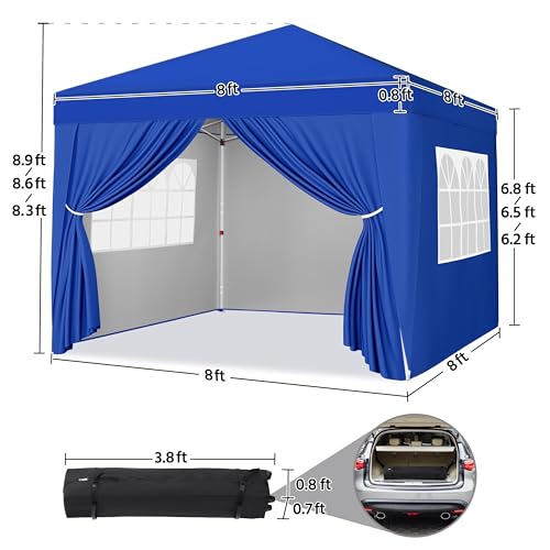 Yaheetech 8x8 Pop Up Canopy with 4 Removable Sidewalls, Portable Enclosed Instant Tent, Waterproof Outdoor Tent, Beach Sun Shelter with 4 Sandbags, 8 Stakes & 4 Ropes, Blue - color: Blue, size: 8x8