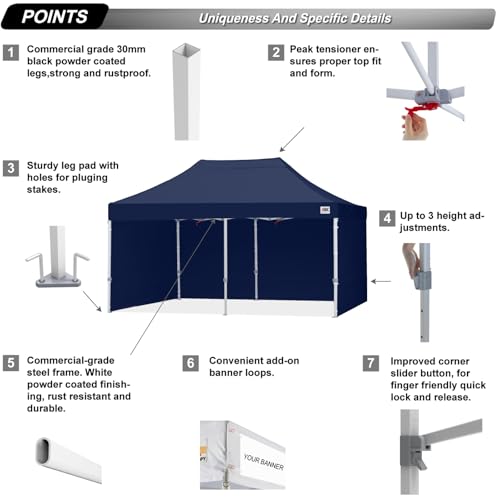 ABCCANOPY Easy Pop Up Canopy Tent with Sidewalls 8X16 Commercial -Series, Navy Blue - color: navy blue, size: 8X16