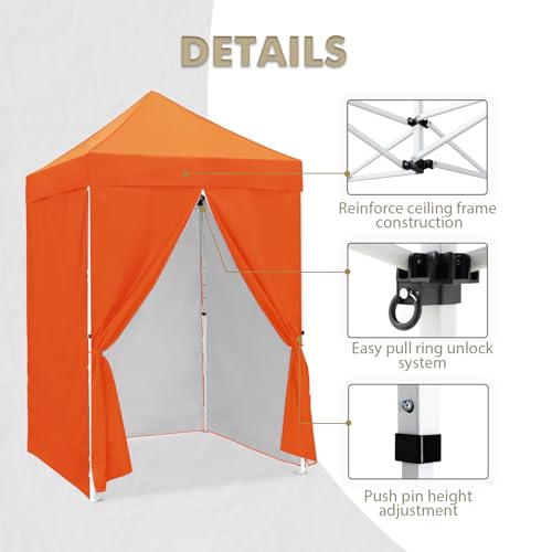 EAGLE PEAK 5x5 Instant Canopy with 4-Side Wall Panels, Small Pop up Portable Canopy Tent with Carry Bag, Light Weight Sun Shelter for Sports, Camping and Beach, Orange - color: Orange