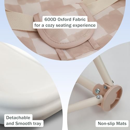Tiny Marvels 3-in-1 Portable Baby Chair, Foldable Booster Seat with Removable Tray, Safety Harness & Carry Bag for Dining, Travel, Camping, Beach, 6M-3Y (Sand Checker) - color: Sand Checker